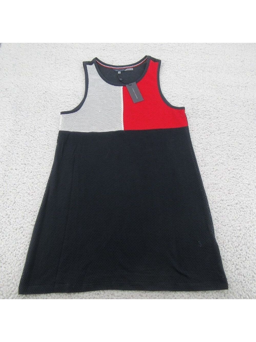 Tommy Hilfiger Swim Dress Cover-Up Mesh Navy Blue Red White Size S/M NEW $78 - Picture 2 of 13